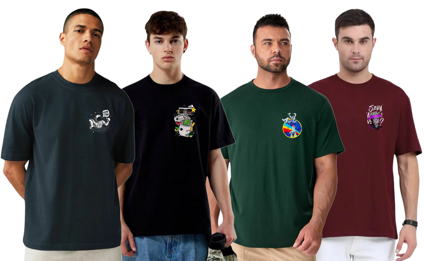 ROUND NECK GRAPHIC TSHIRTS COMBO OF 4