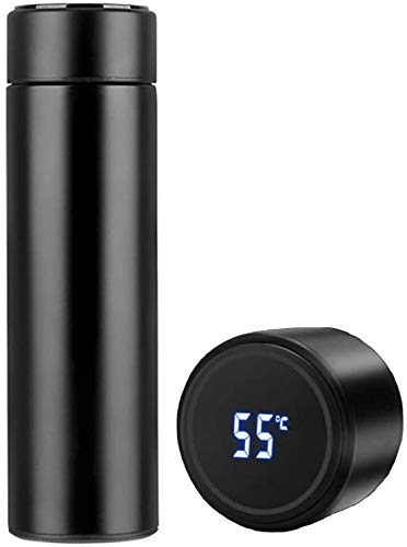 Hot & Cold Flask Bottle Temperature Display Indicator Insulated Stainless Steel Smart Water Bottle,500ml(Multicolor) (Black)