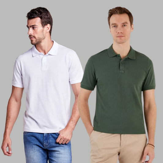 Men's Cotton Rich Polo T Shirt | Collar Tshirts | Half Sleeves | Plain (Combo Pack of 2) -Regular Fit (select any 2 )
