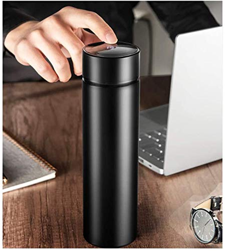 Hot & Cold Flask Bottle Temperature Display Indicator Insulated Stainless Steel Smart Water Bottle,500ml(Multicolor) (Black)