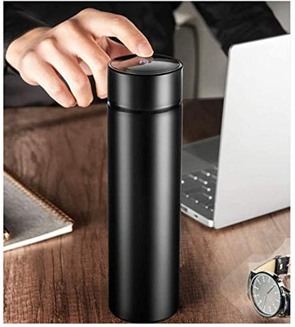 Hot & Cold Flask Bottle Temperature Display Indicator Insulated Stainless Steel Smart Water Bottle,500ml(Multicolor) (Black)