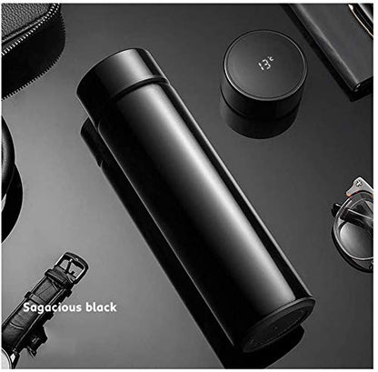 Hot & Cold Flask Bottle Temperature Display Indicator Insulated Stainless Steel Smart Water Bottle,500ml(Multicolor) (Black)