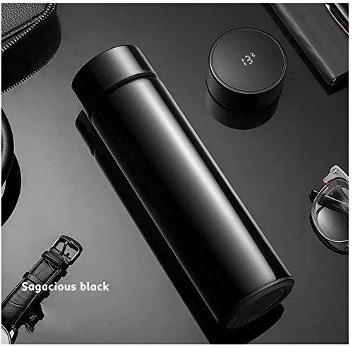 Hot & Cold Flask Bottle Temperature Display Indicator Insulated Stainless Steel Smart Water Bottle,500ml(Multicolor) (Black)