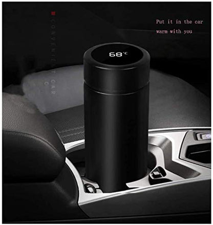 Hot & Cold Flask Bottle Temperature Display Indicator Insulated Stainless Steel Smart Water Bottle,500ml(Multicolor) (Black)
