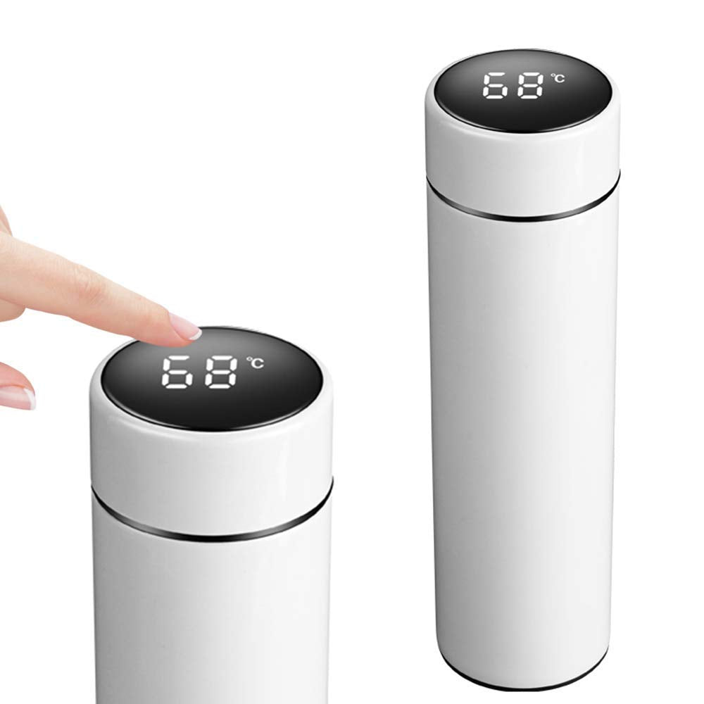 Hot & Cold Flask Bottle Temperature Display Indicator Insulated Stainless Steel Smart Water Bottle, Double Wall Vacuum Intelligent Cup, Hot and Cold Drinks,500ml(Multicolor)(WHITE)