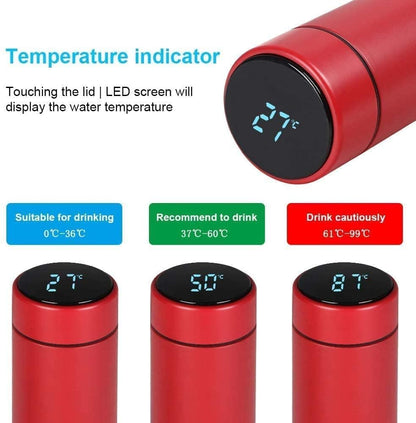 Hot & Cold Flask Bottle Temperature Display Indicator Insulated Stainless Steel Smart Water Bottle, Double Wall Vacuum Intelligent Cup, Hot and Cold Drinks,500ml(Multicolor)(RED)