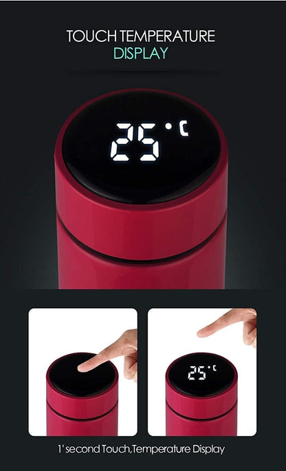 Hot & Cold Flask Bottle Temperature Display Indicator Insulated Stainless Steel Smart Water Bottle, Double Wall Vacuum Intelligent Cup, Hot and Cold Drinks,500ml(Multicolor)(RED)