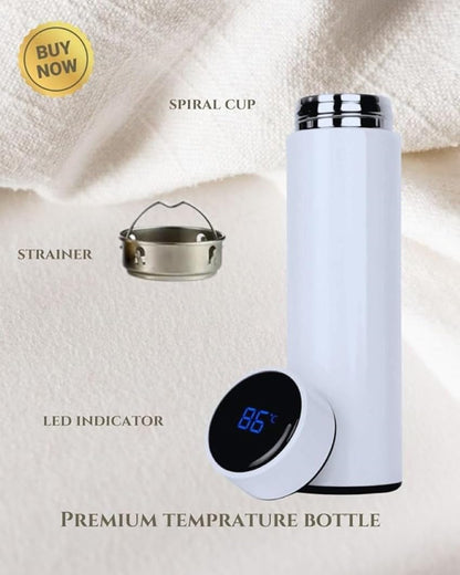 Hot & Cold Flask Bottle Temperature Display Indicator Insulated Stainless Steel Smart Water Bottle, Double Wall Vacuum Intelligent Cup, Hot and Cold Drinks,500ml(Multicolor)(WHITE)