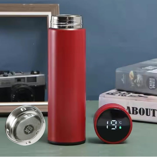 Hot & Cold Flask Bottle Temperature Display Indicator Insulated Stainless Steel Smart Water Bottle, Double Wall Vacuum Intelligent Cup, Hot and Cold Drinks,500ml(Multicolor)(RED)