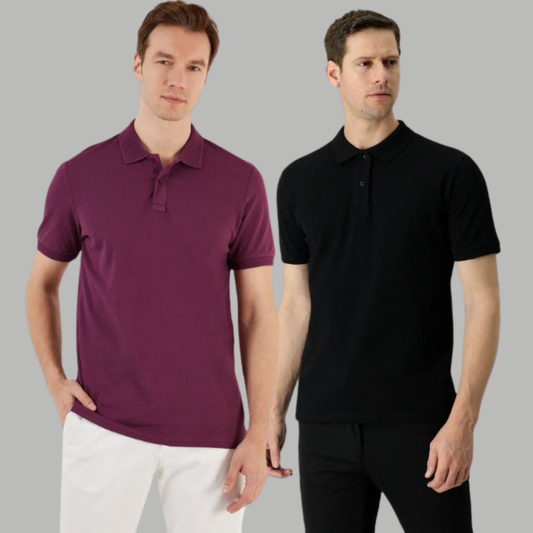 Men's Cotton Rich Polo T Shirt | Collar Tshirts | Half Sleeves | Plain (Combo Pack of 2) -Regular Fit (select any 2 )
