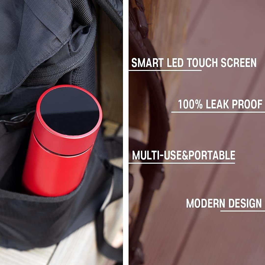 Hot & Cold Flask Bottle Temperature Display Indicator Insulated Stainless Steel Smart Water Bottle, Double Wall Vacuum Intelligent Cup, Hot and Cold Drinks,500ml(Multicolor)(RED)