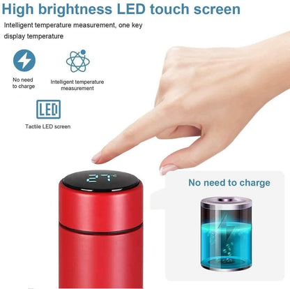 Hot & Cold Flask Bottle Temperature Display Indicator Insulated Stainless Steel Smart Water Bottle, Double Wall Vacuum Intelligent Cup, Hot and Cold Drinks,500ml(Multicolor)(RED)