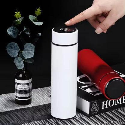 Hot & Cold Flask Bottle Temperature Display Indicator Insulated Stainless Steel Smart Water Bottle, Double Wall Vacuum Intelligent Cup, Hot and Cold Drinks,500ml(Multicolor)(WHITE)