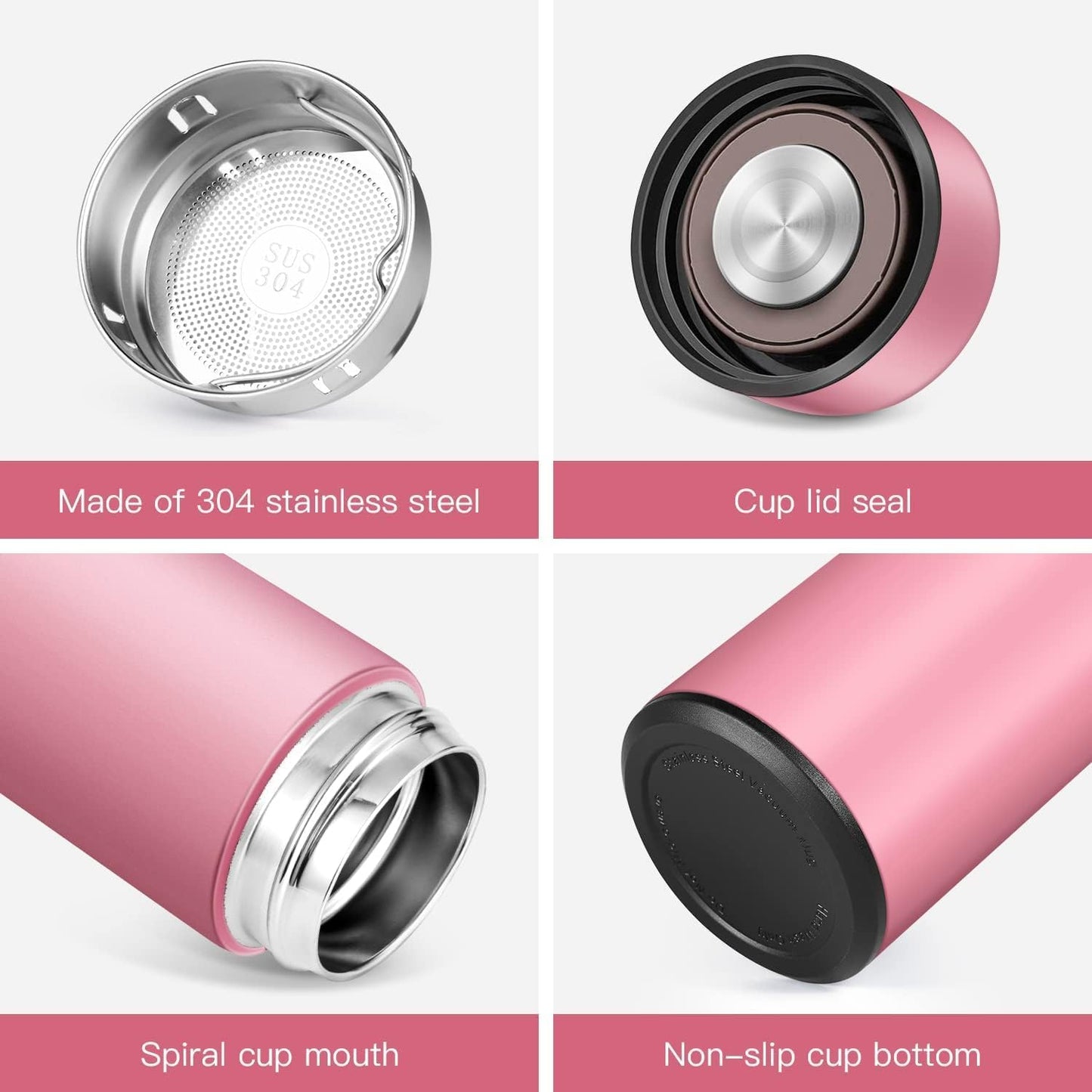 Hot & Cold Flask Bottle Temperature Display Indicator Insulated Stainless Steel Smart Water Bottle, Double Wall Vacuum Intelligent Cup, Hot and Cold Drinks,500ml(Multicolor)(PINK)