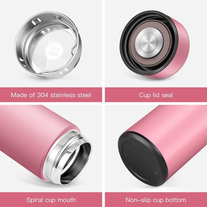 Hot & Cold Flask Bottle Temperature Display Indicator Insulated Stainless Steel Smart Water Bottle, Double Wall Vacuum Intelligent Cup, Hot and Cold Drinks,500ml(Multicolor)(PINK)