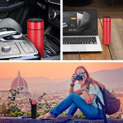 Hot & Cold Flask Bottle Temperature Display Indicator Insulated Stainless Steel Smart Water Bottle, Double Wall Vacuum Intelligent Cup, Hot and Cold Drinks,500ml(Multicolor)(RED)
