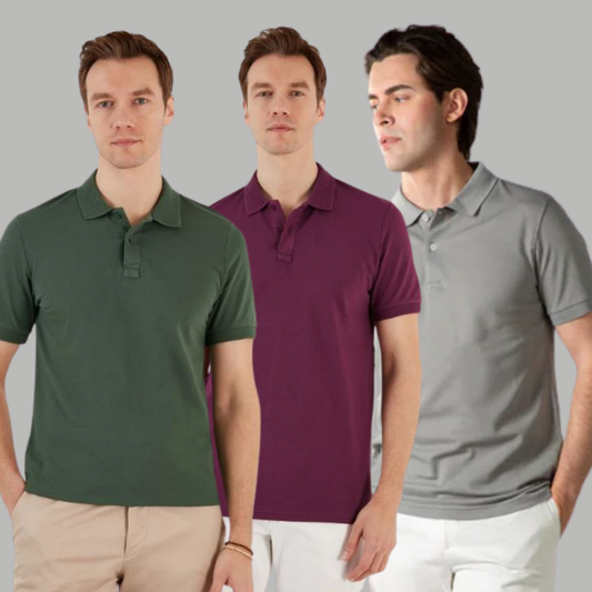 Men's Cotton Rich Polo T Shirt | Collar Tshirts | Half Sleeves | Plain (Combo Pack of 3) -Regular Fit 3
