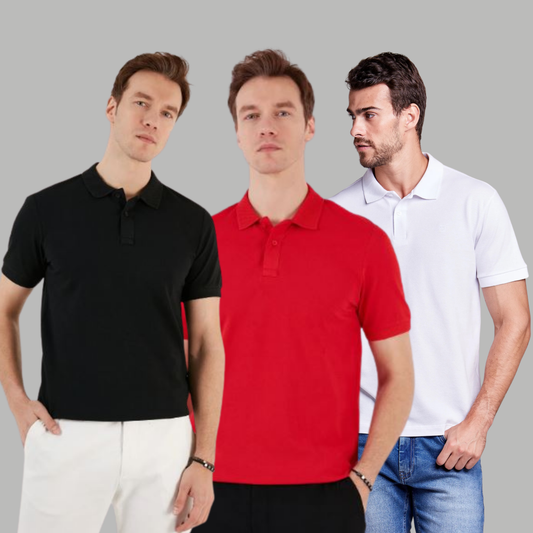 Men's Cotton Rich Polo T Shirt | Collar Tshirts | Half Sleeves | Plain (Combo Pack of 3) -Regular Fit