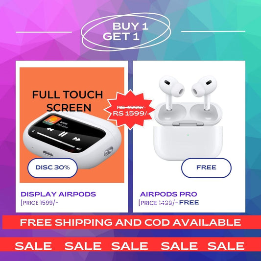 Display airpods(Rs 1599) + Airpods 2nd GEN (FREE)(6 month warranty)
