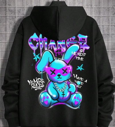 Men Rabbit & Slogan Graphic Hoodie