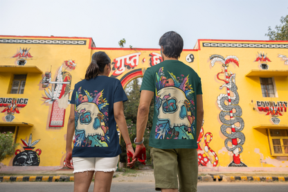 SKULL GRAFFITE PRINTED REGULAR FIT  UNISEX T-SHIRT