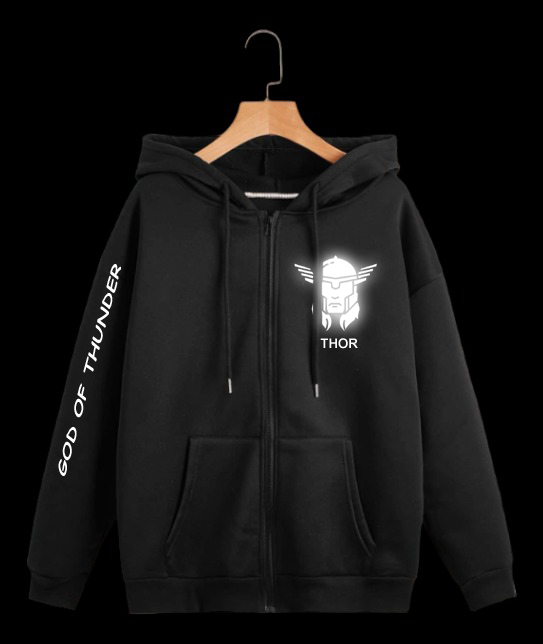 THOR lightening glowing reflective design zipper hoodie
