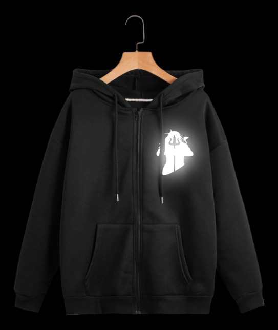 shiv ji  lightening glowing reflective design zipper hoodie