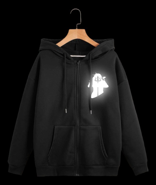 shiv ji  lightening glowing reflective design zipper hoodie