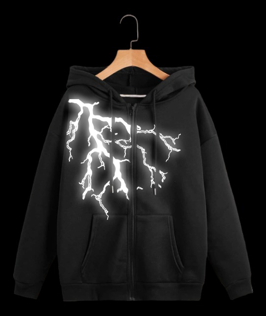 lightening glowing  reflective design  zipper hoodie