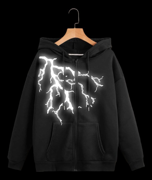 lightening glowing  reflective design  zipper hoodie
