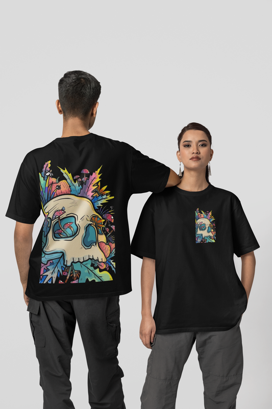SKULL GRAFFITE PRINTED REGULAR FIT  UNISEX T-SHIRT