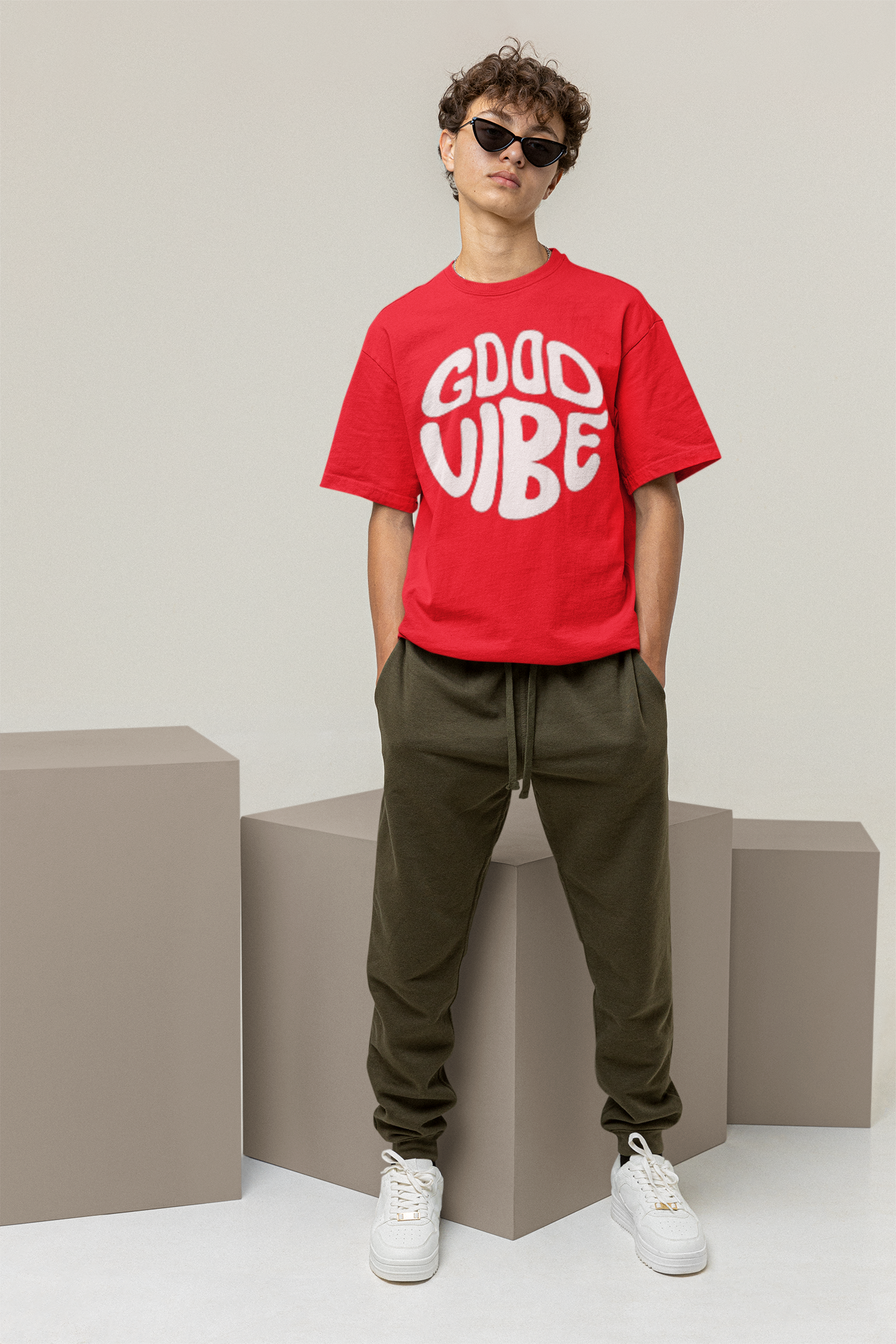 GOOD VIBE PRINT DROP SHOULDER UNISEX T-SHIRT