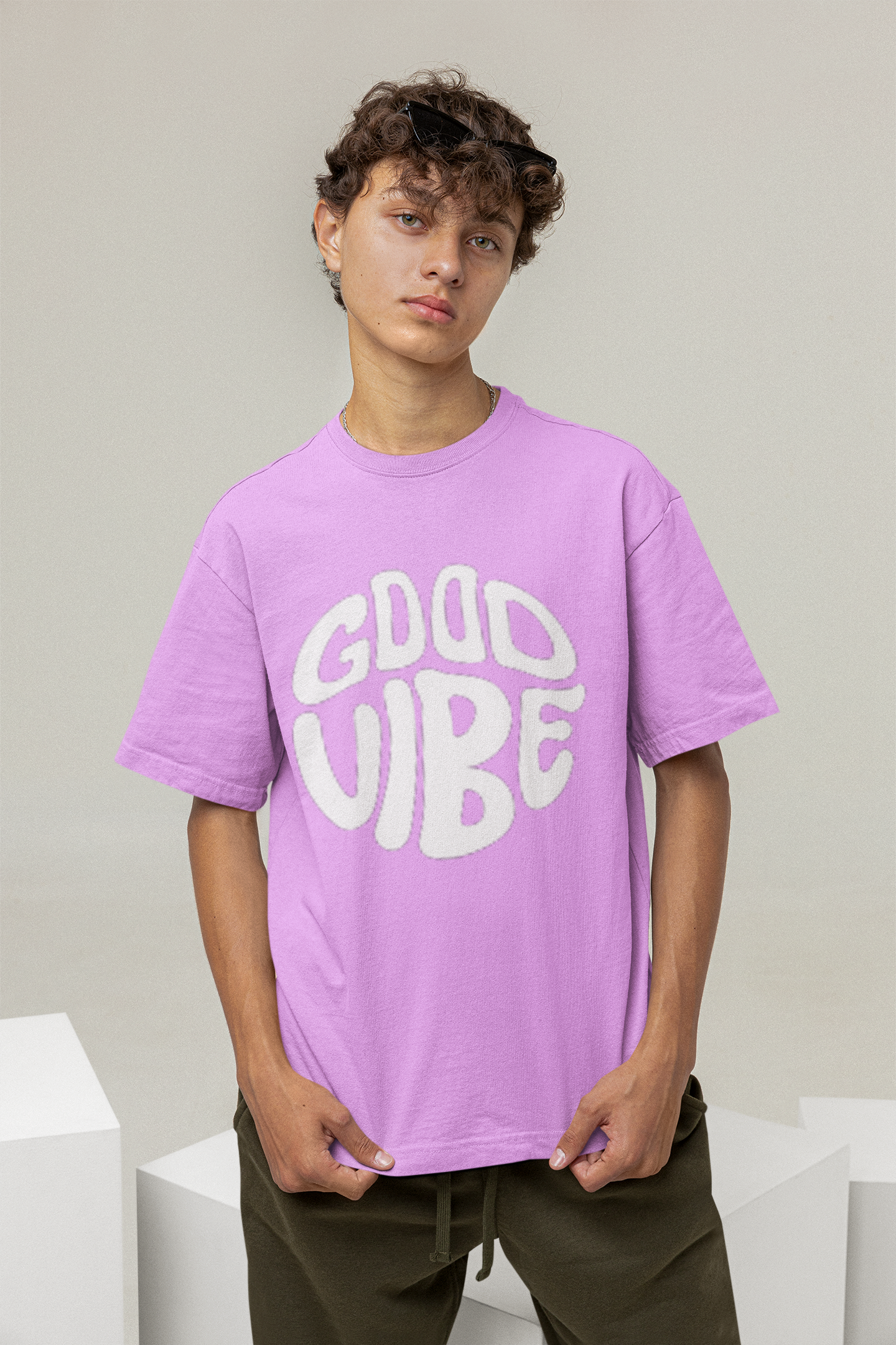 GOOD VIBE PRINT DROP SHOULDER UNISEX T-SHIRT