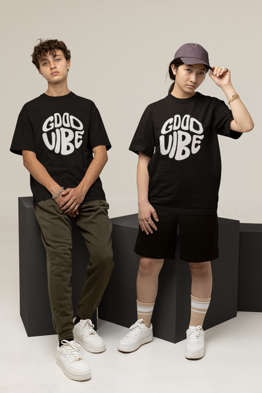 GOOD VIBE PRINT DROP SHOULDER UNISEX T-SHIRT