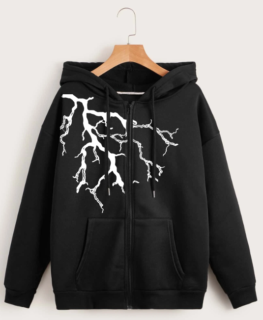 lightening glowing  reflective design  zipper hoodie
