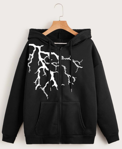 lightening glowing  reflective design  zipper hoodie